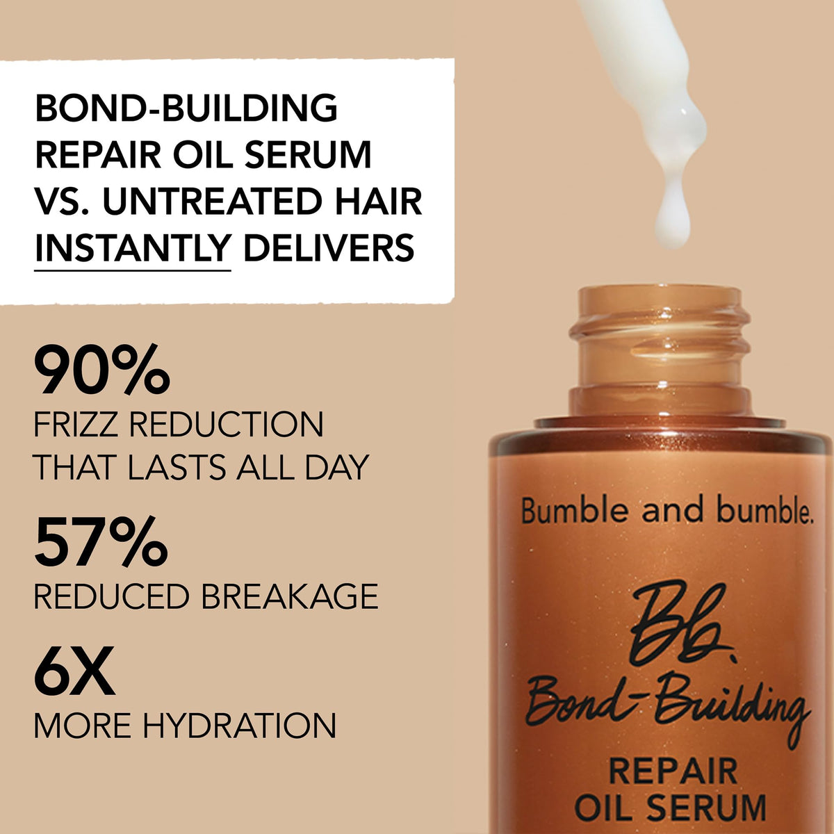 Bumble and bumble bond-building oil serum on damp hair ready for styling.