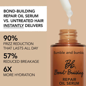 Bumble and bumble bond-building oil serum on damp hair ready for styling.