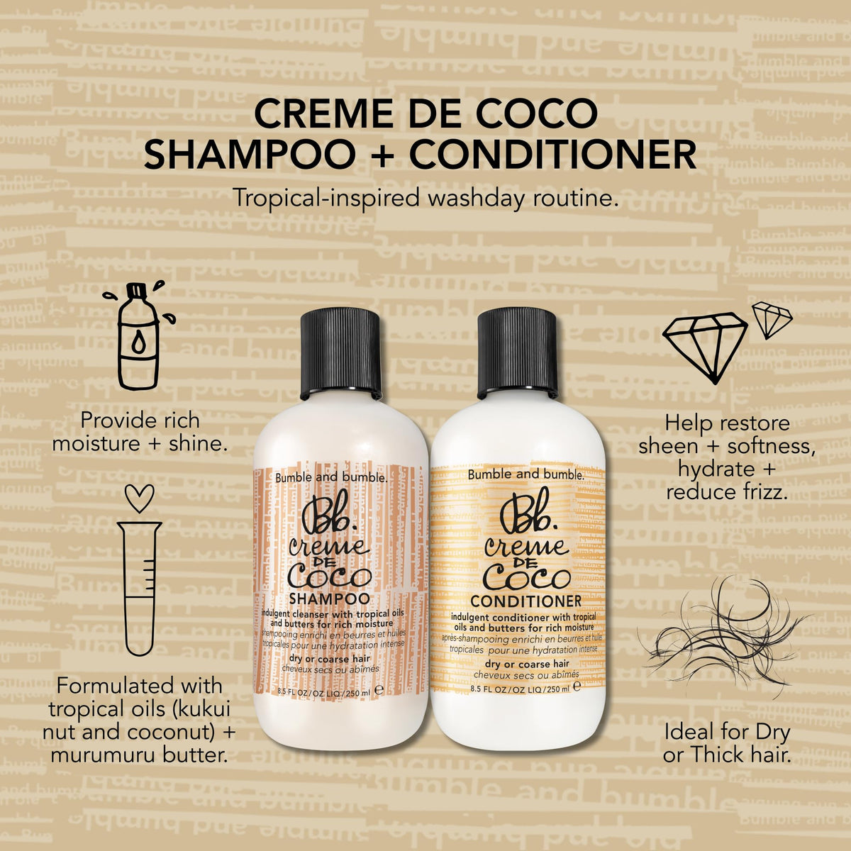 Shampoo enhances texture and adds natural shine for medium to thick hair.