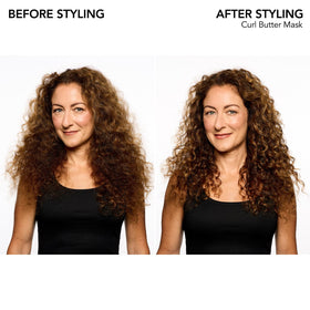 Closeup of Curl Butter Hair Mask jar highlights rich texture for detangling.