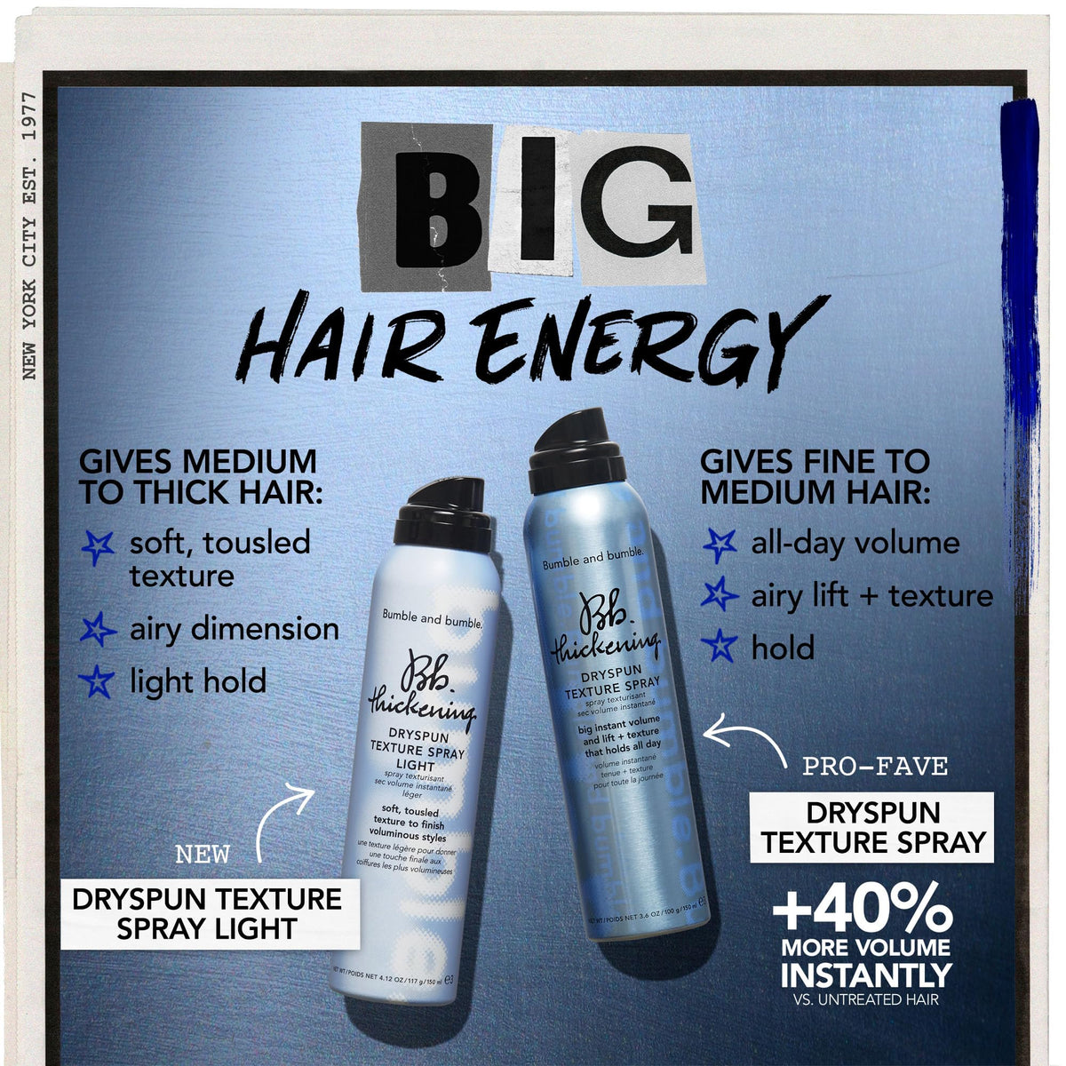 Bumble and bumble Dryspun Texture Spray Light translucent formula adds airy texture.