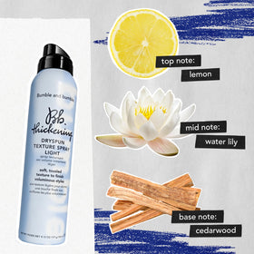 Bumble and bumble Thickening Dryspun Texture Spray Light label highlights crisp fragrance.