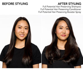 Close-up of Full Potential Conditioner nozzle highlighting lightweight, easy-to-use formula