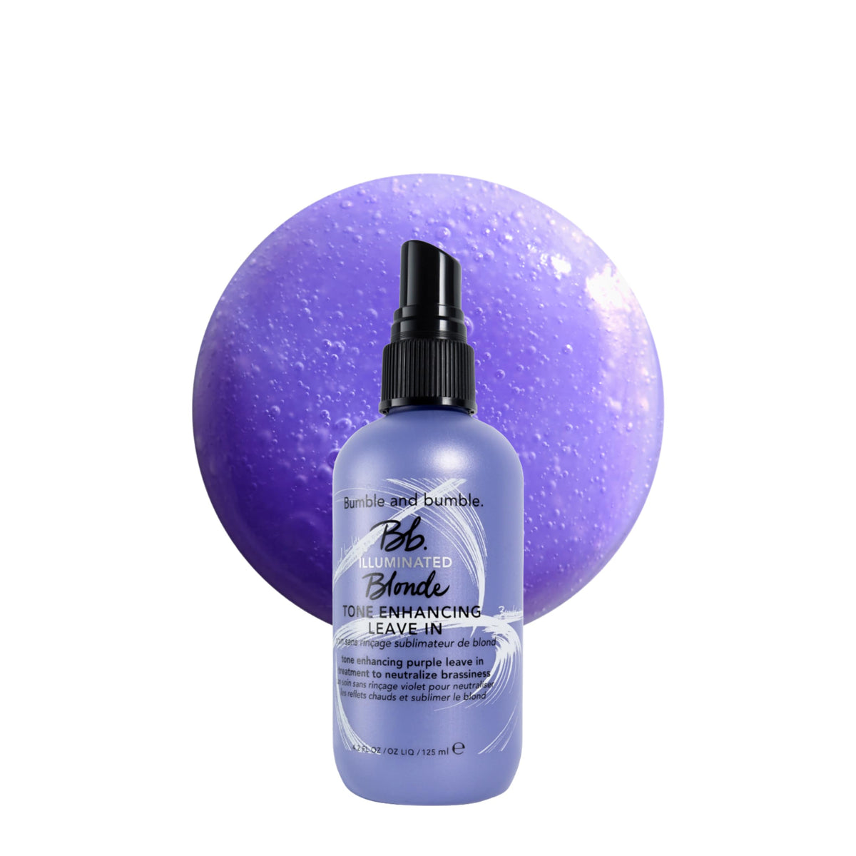 Bumble and bumble Illuminated Blonde bottle close-up highlights color-safe, tone-enhancing formula.