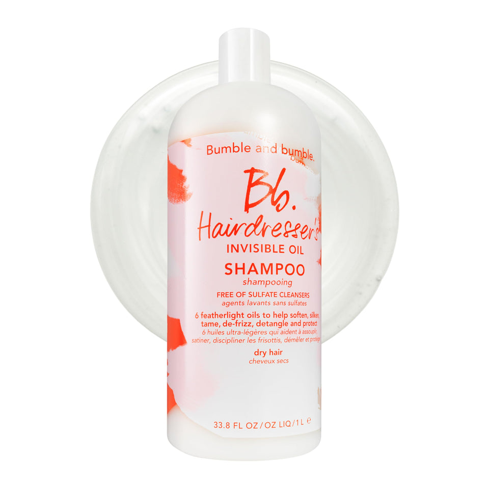 Bumble and bumble Invisible Oil Hydrating Shampoo bottle shows frizz-reducing hydration for all hair types