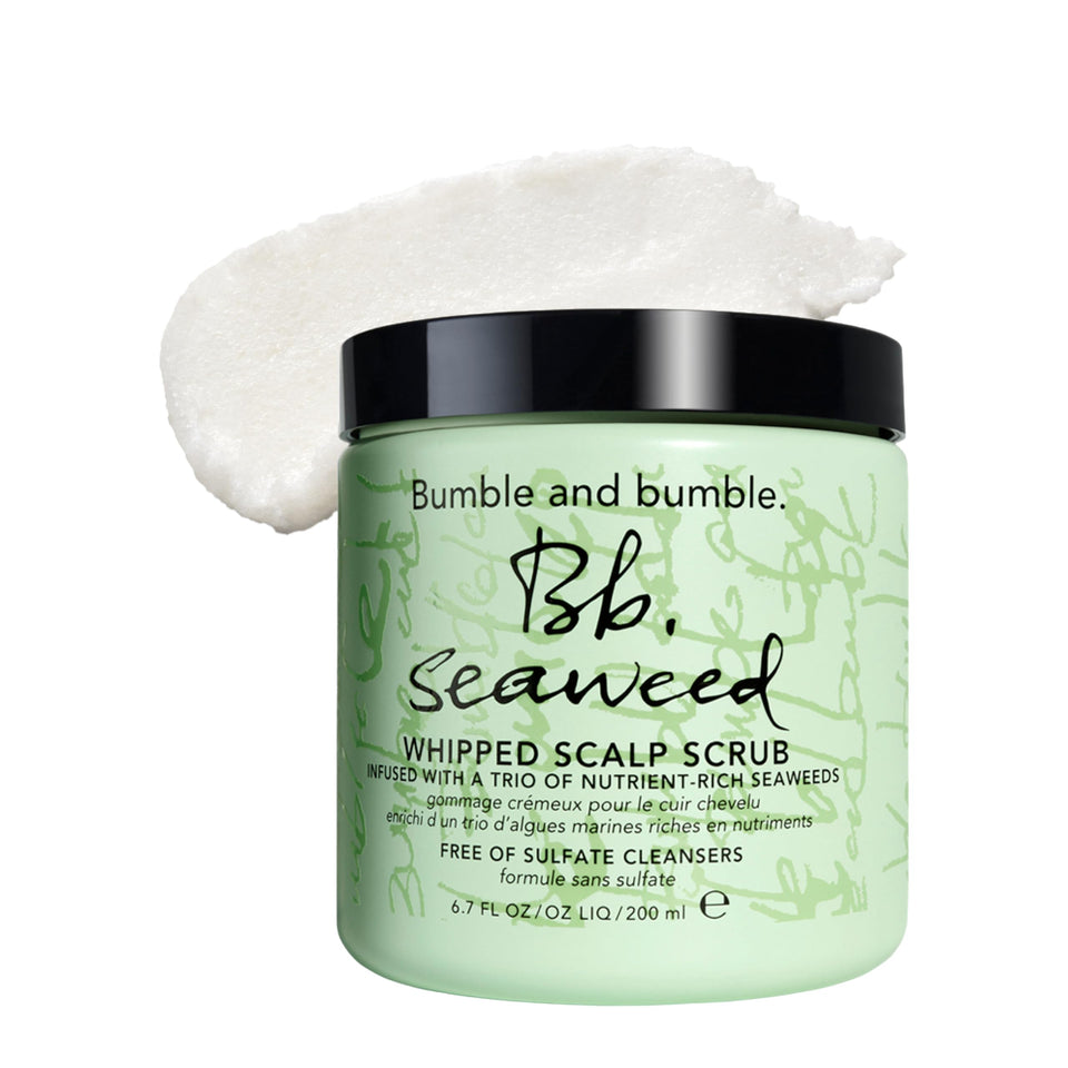 Bumble and bumble Seaweed Nourishing Whipped Scrub bottle shows exfoliating texture for a refreshed scalp