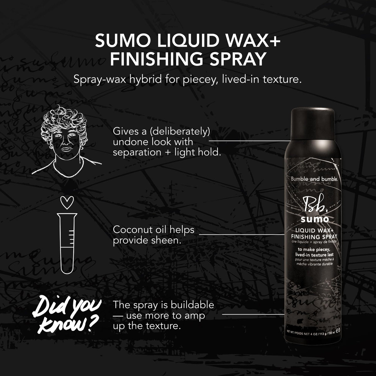 Coconut oil component in Sumo Liquid Wax adds subtle shine.
