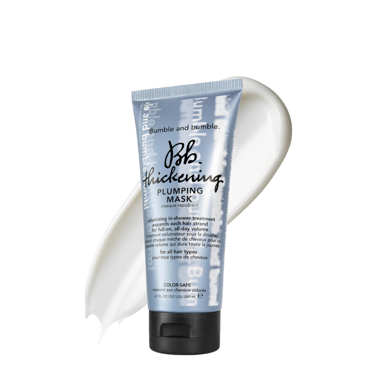 Bumble and bumble Thickening Plumping Mask bottle front boosts volume and hydration.
