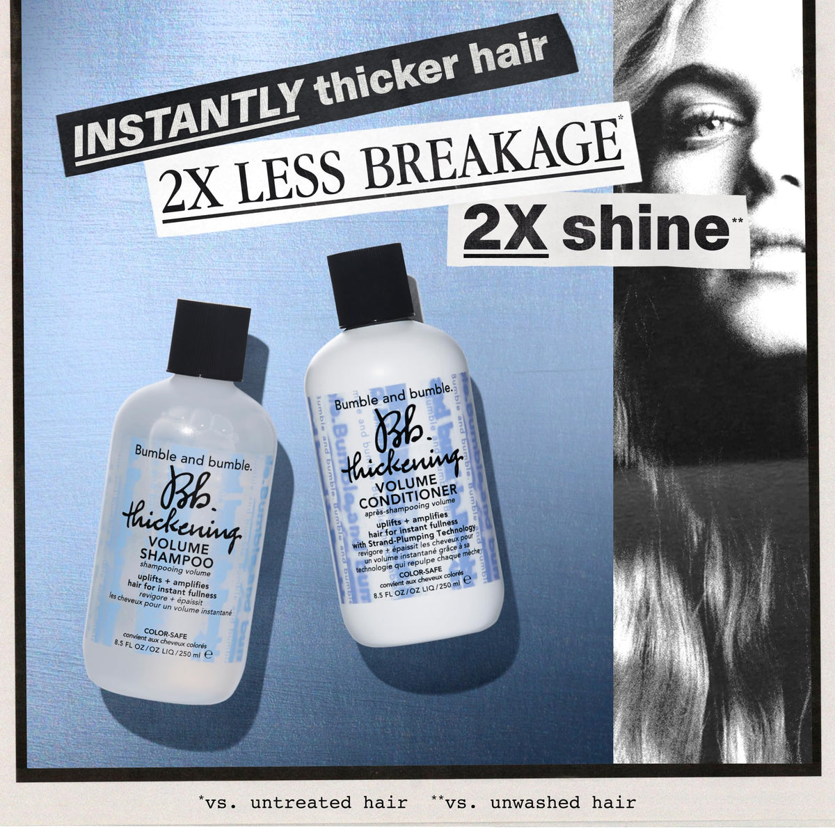 Bumble and bumble Thickening Volume Conditioner tube highlights detangling and softening