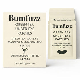 Bumfuzz Green Tea Under-Eye Patches close-up with caffeinated formula for wake-up