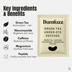 Bumfuzz Green Tea Under-Eye Patches being applied for gentle hydration