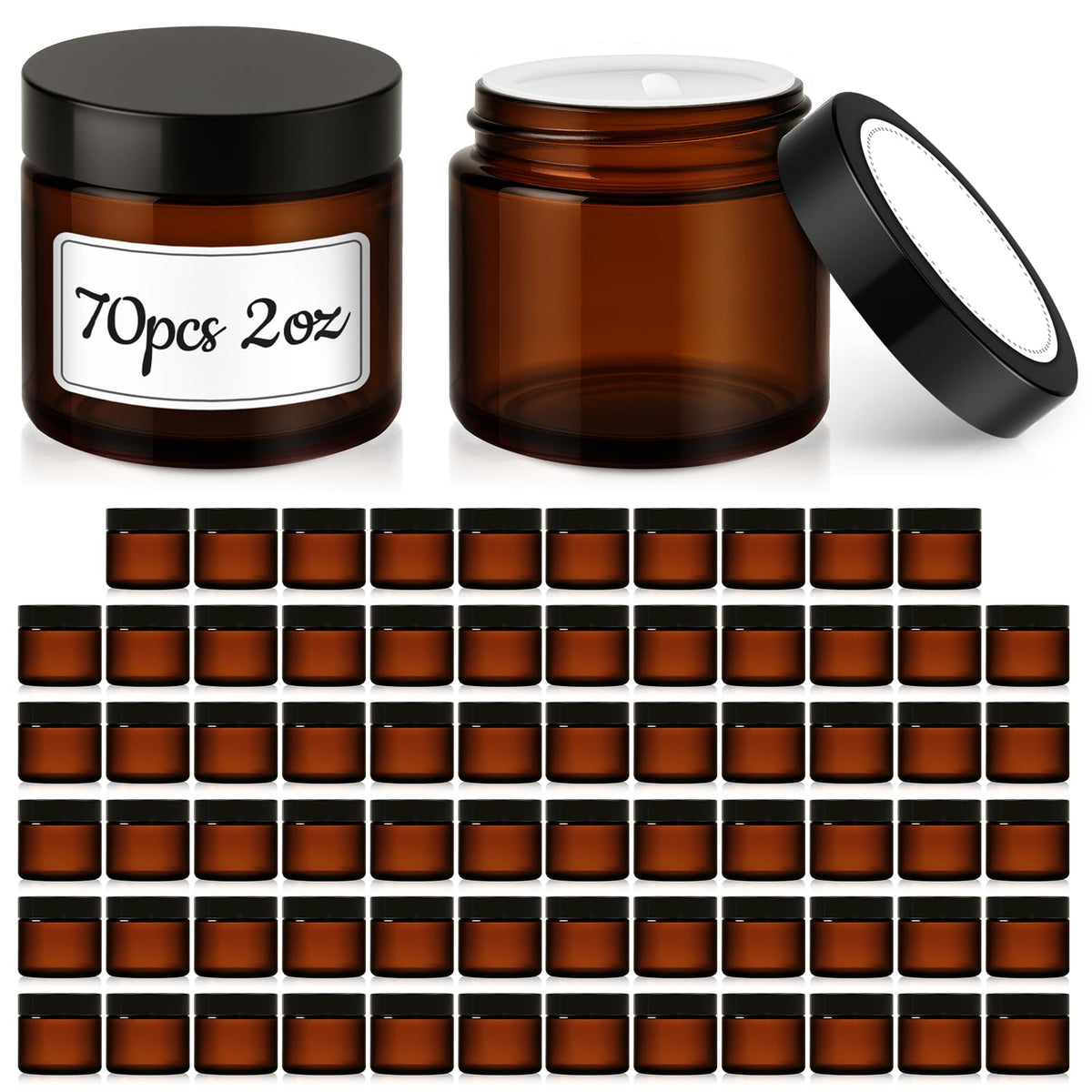 Bumobum 70-pack amber glass jar with lids for leak-free skincare samples