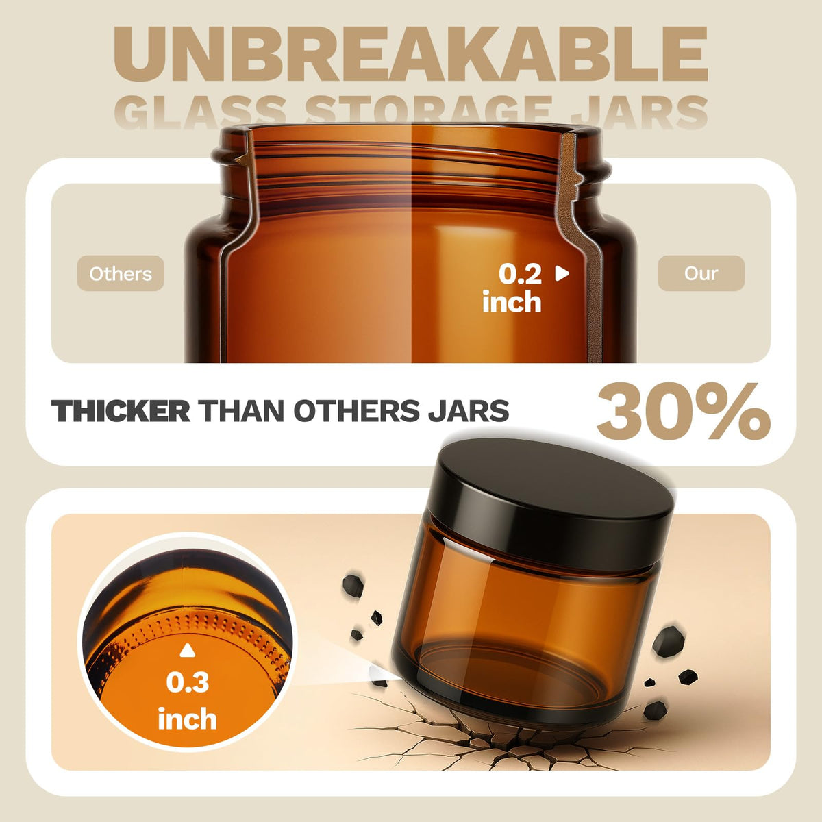 Bumobum amber glass jar inner liner detail demonstrates secure content protection