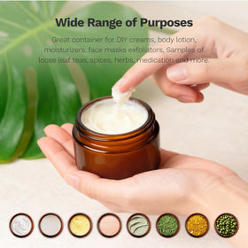 Bumobum DIY cosmetic creams stored neatly in amber jars.