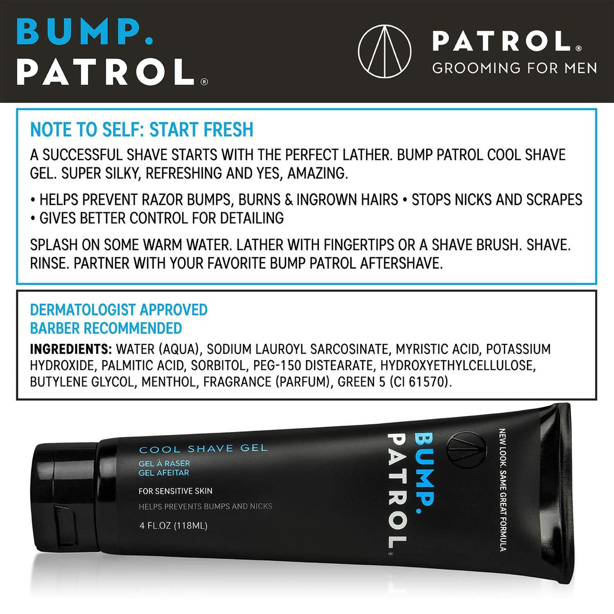 Bump Patrol menthol cooling sensation highlights refreshing skin during shaving