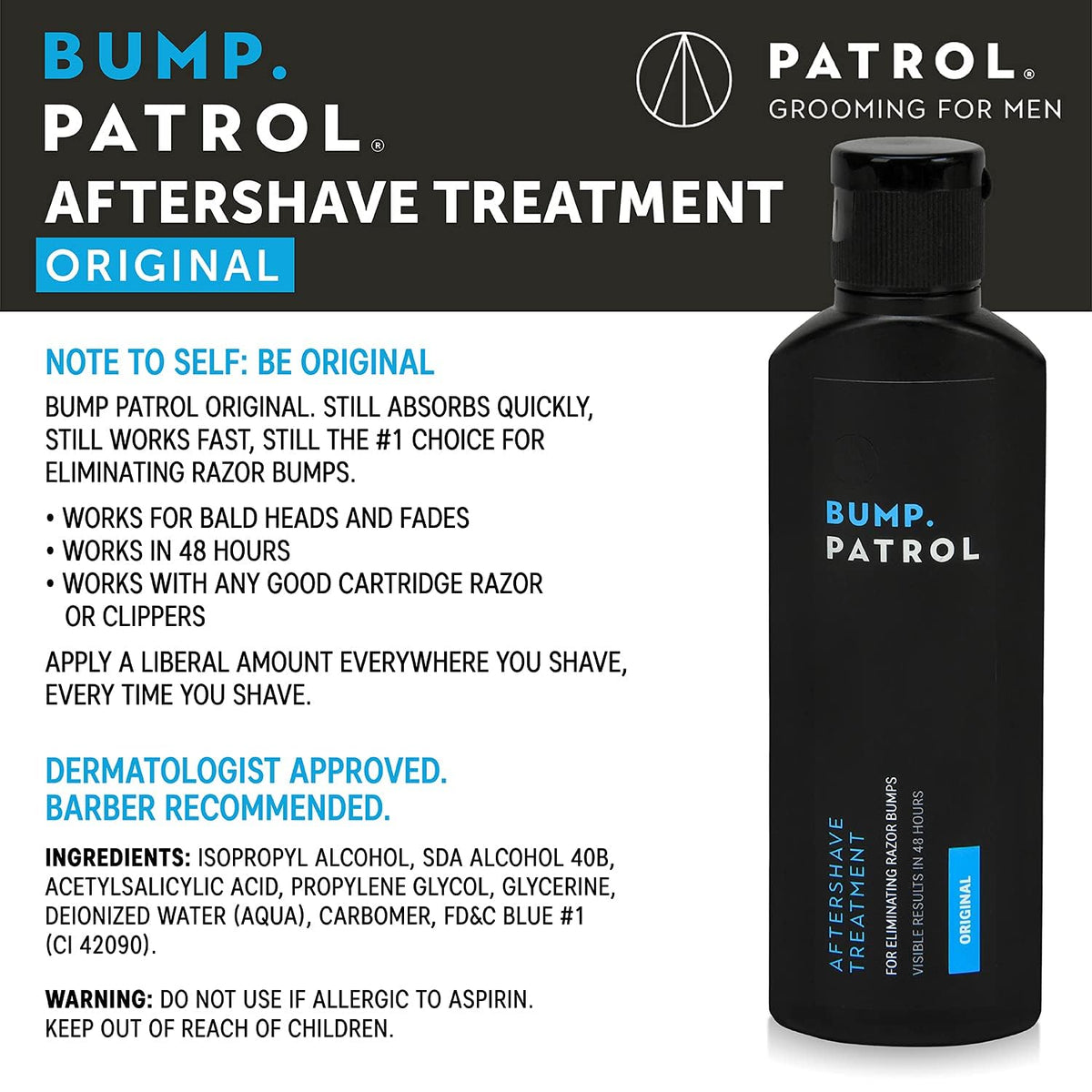 Bump Patrol Original Serum application closeup targets razor bumps with salicylic acid.