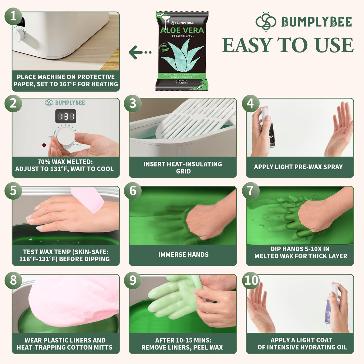 BUMPLYBEE aloe vera wax offers a non-greasy feel after use