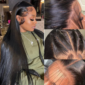 bunGiol 26-inch straight lace front wig front view shows natural hairline.