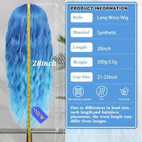 BUPPLER blue wig 28in side view with natural flow for daily wear.