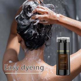 Bupposes instant dye shampoo application image demonstrates quick 10-minute color for busy days.