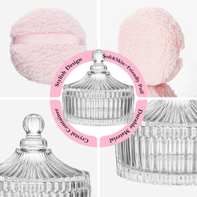 BUQ dusting puff in use with powder for smooth, even body or facial application.