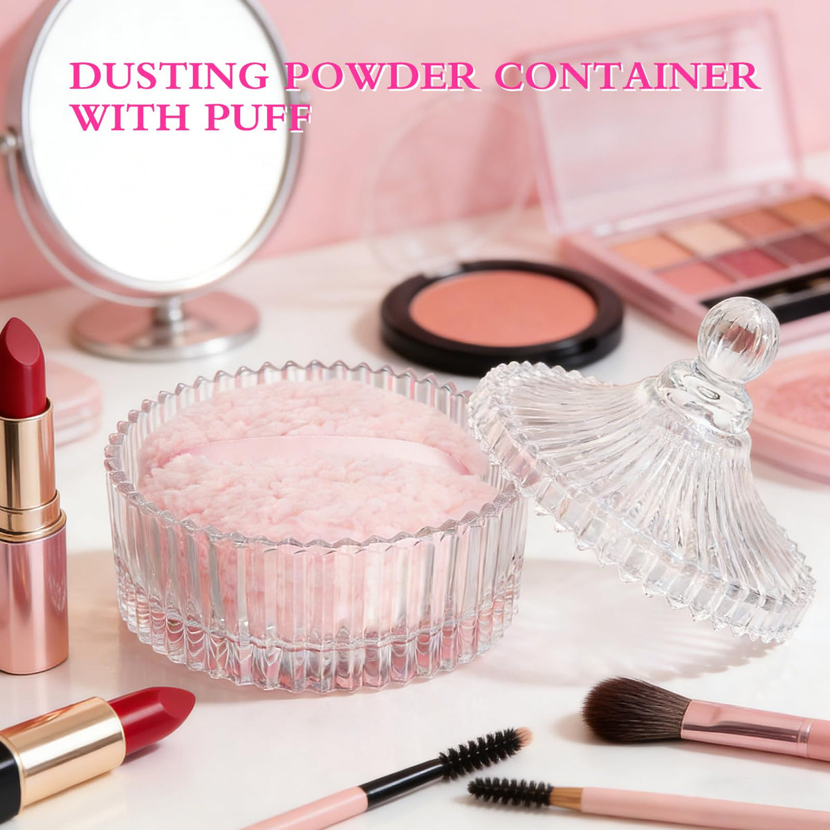 BUQ glass powder container highlights crystal-clear elegance and easy cleaning.