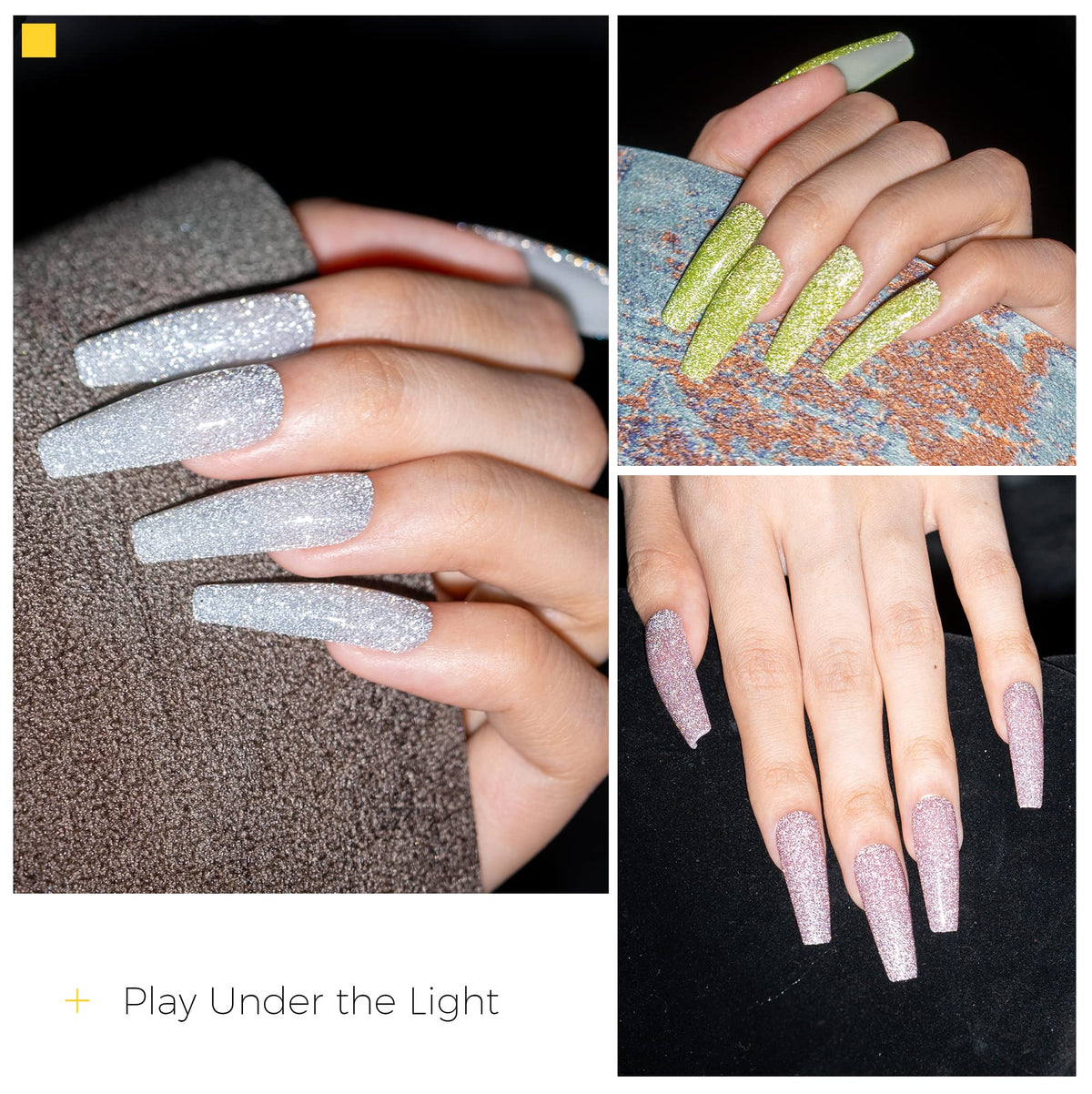 BURANO disco gel polish reflects in light for camera-ready nails
