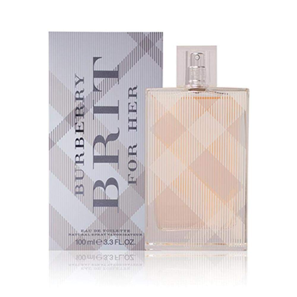 Burberry Brit for Her bottle with iconic check, perfect for daily elegance and light fragrance.