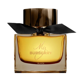 Burberry My Burberry Black Parfum bottle closeup showcasing elegant gift-ready packaging