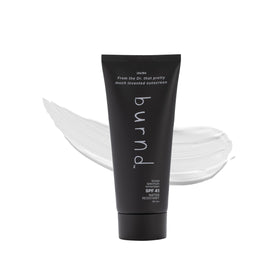 Burnd SPF 41 bottle front label showing invisible zinc oxide protection for all skin tones.
