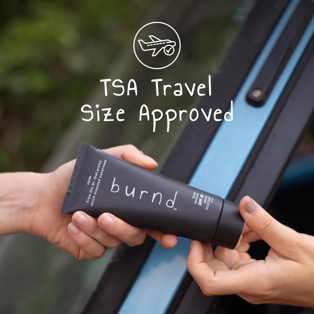 Burnd SPF 41 packaging emphasizes fragrance-free formula for sensitive skin.