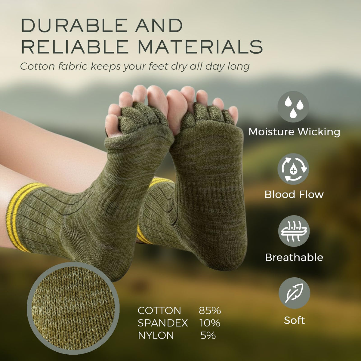 Burning Barefoot toe dividers support comfort during relaxation or yoga practice.