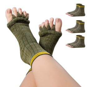 Burning Barefoot toe separator socks worn at home promote toe separation and comfort.