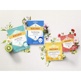 Package of Burt's Bees 6-count hydrating sheet masks, ready to use.