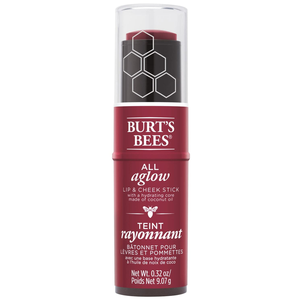 Burts Bees All Aglow Lip & Cheek Stick Dahlia Dew swatch demonstrates blendable color