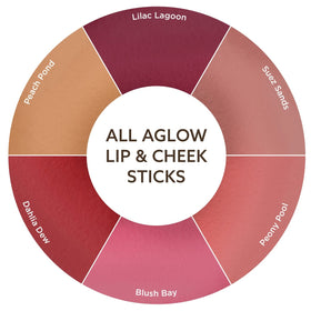 Branded packaging for Burts Bees All Aglow lip cheek stick.
