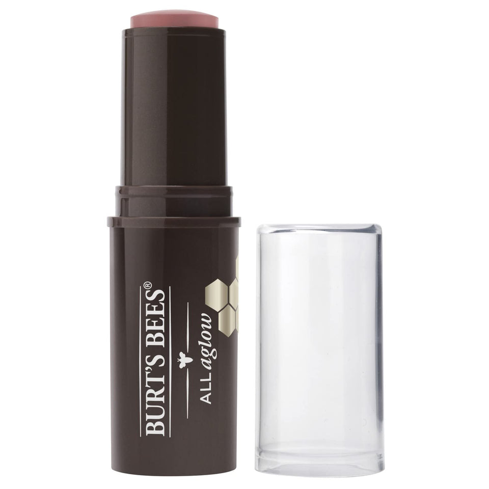 Burts Bees All Aglow lip and cheek stick swatch in Suez Sands on cheek.