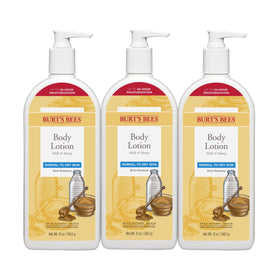 Burt's Bees lotion with milk and honey, featuring shea butter and vitamin E.