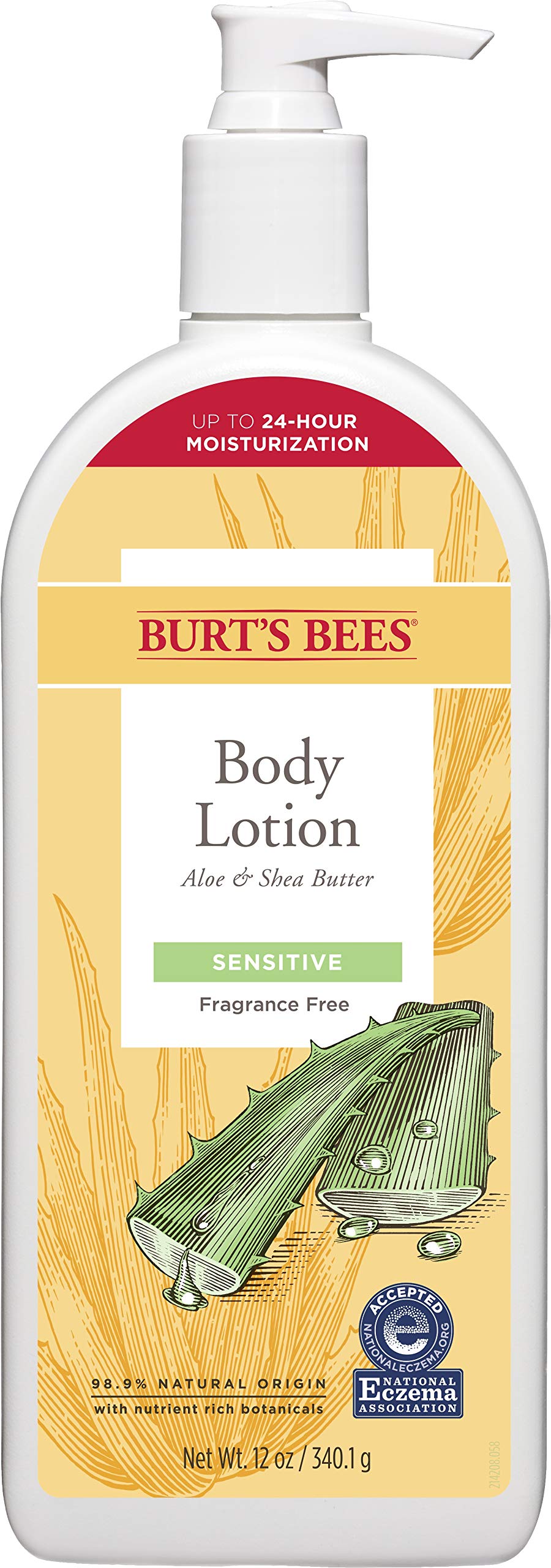Burt's Bees body lotion bottle for sensitive skin delivering long-lasting hydration.