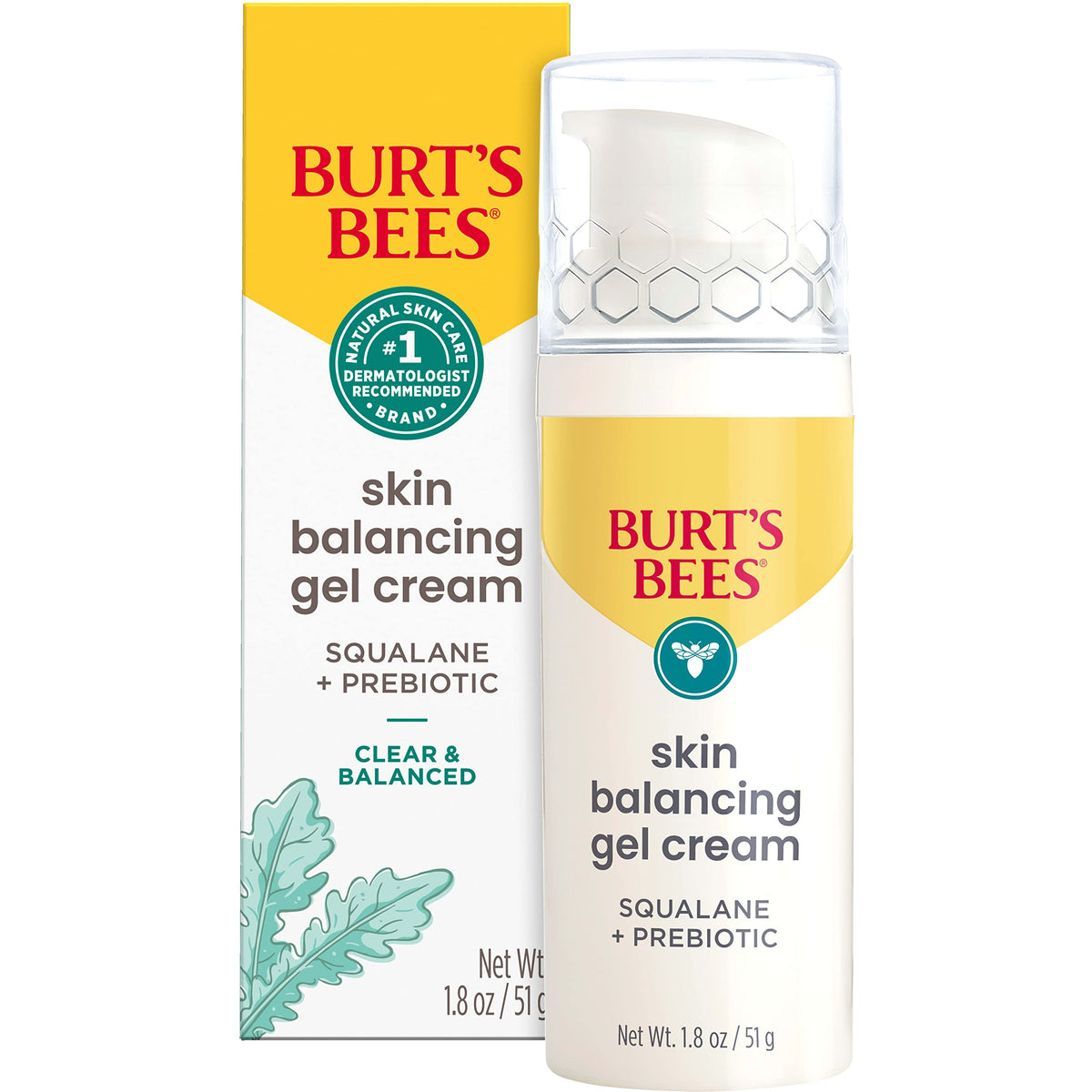 Burt's Bees Clear and Balanced Gel Cream bottle highlights a natural origin formula for breakout-prone skin.