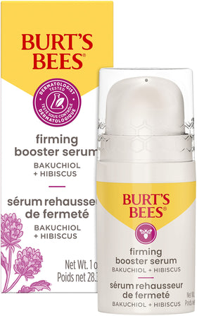 Burt's Bees Firming Serum bottle close-up showing lightweight formula for smoother skin texture
