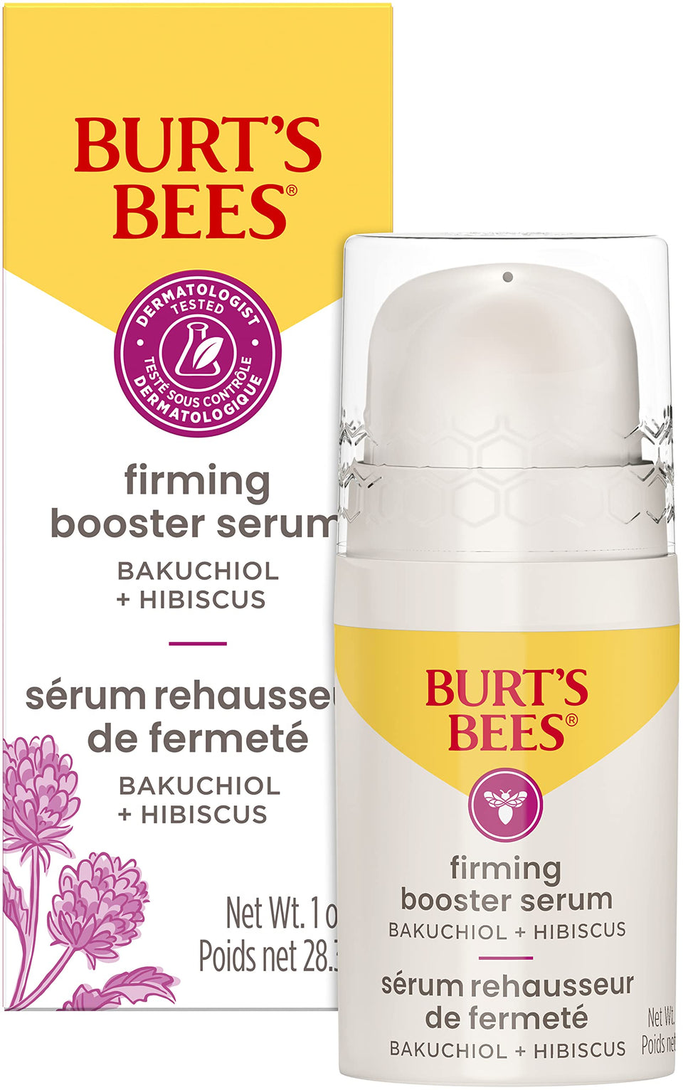 Burt's Bees Firming Serum bottle close-up showing lightweight formula for smoother skin texture