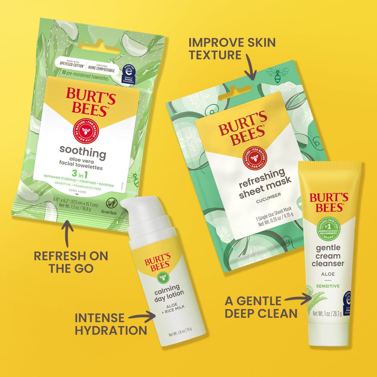 Burt's Bees Gentle Cream Cleanser 1oz showing gentle cleansing for sensitive skin