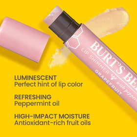 Close-up of Burt's Bees Grapefruit Lip Shimmer glow on lips.