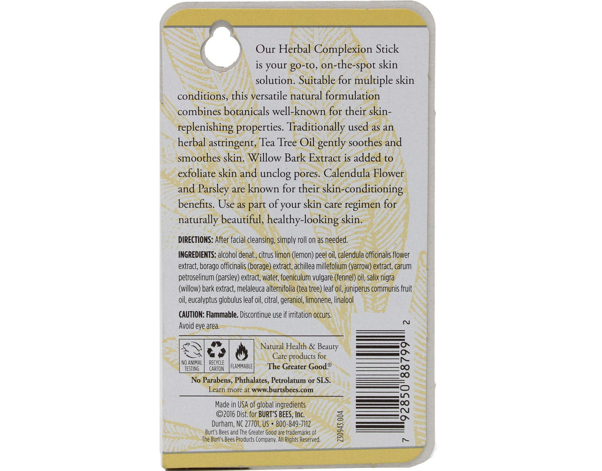 Burt's Bees Herbal Complexion Stick application, ideal for quick skin touch-ups on the go