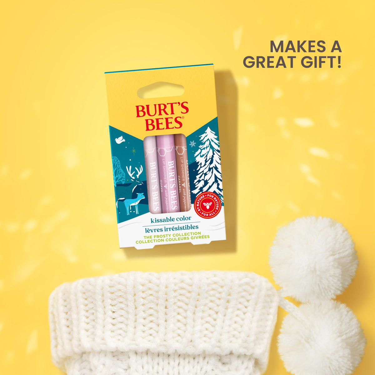 Burt's Bees Kissable Color Frosty champagne shade tube adds luminous shimmer.