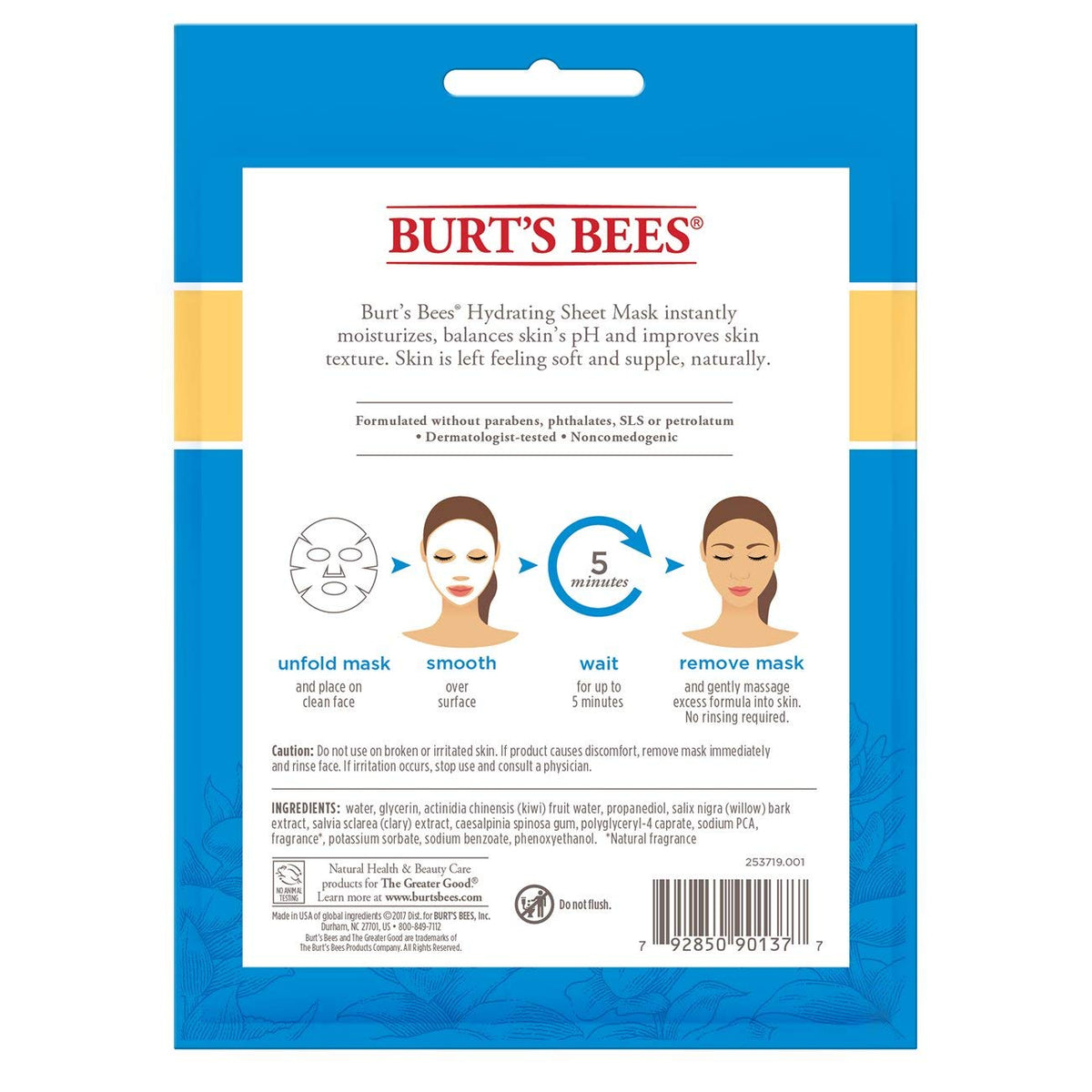 Kiwi extracts highlight natural hydration in Burt's Bees mask.