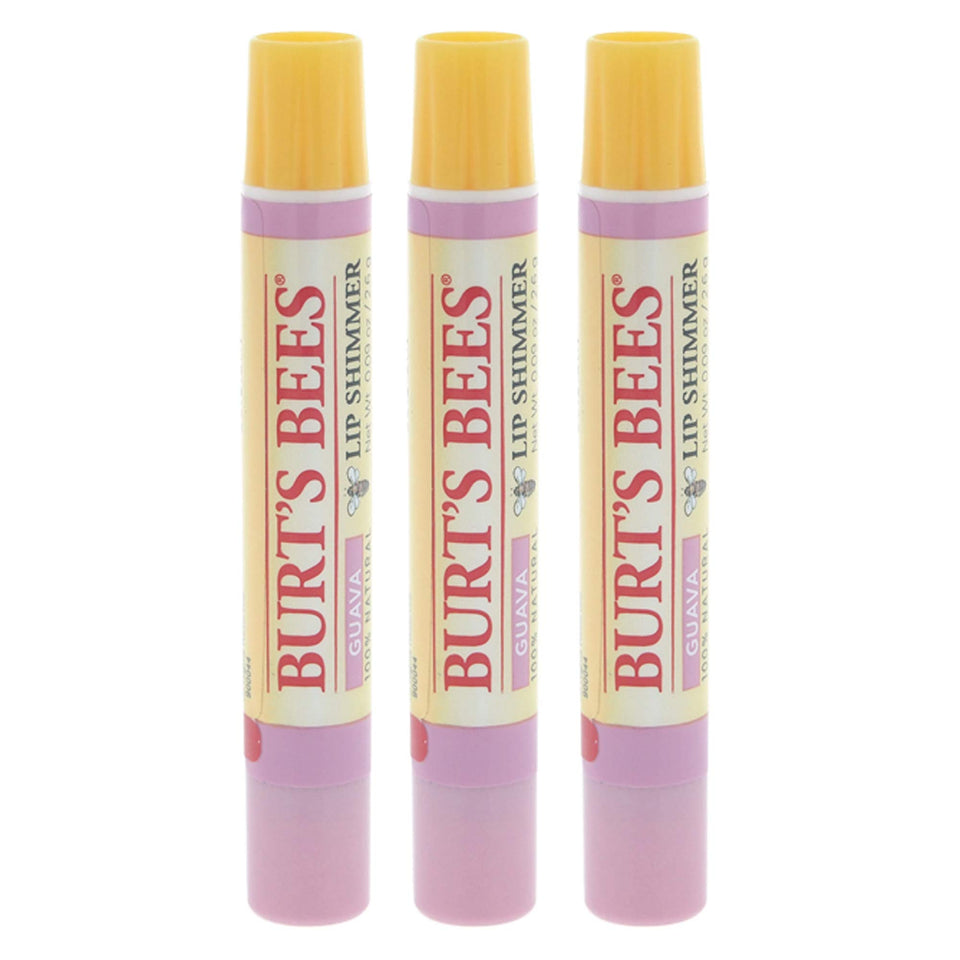 Burt's Bees Lip Shimmer Guava 3-pack with sheer pink tint and peppermint refreshment.