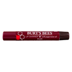 Burt's Bees Lip Shimmer Plum tube closeup shows creamy texture for smooth lips