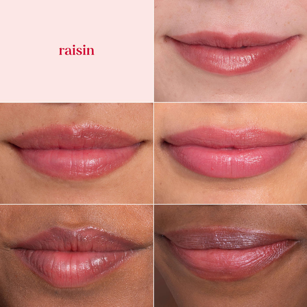 Swatch of Burt's Bees Lip Shimmer Raisin reveals buildable color.